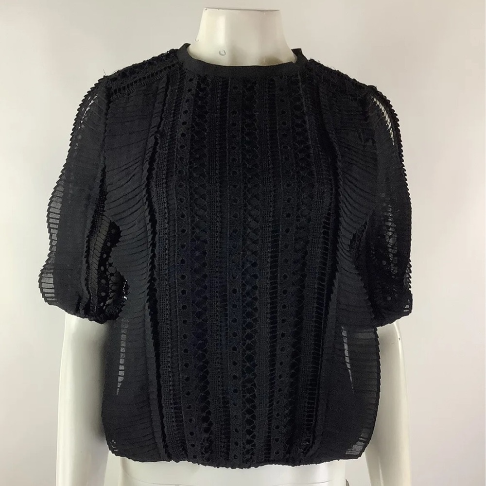 Calligraphie Sz S Cut Out Ruffle Blouse Black Polyester Business Casual Style